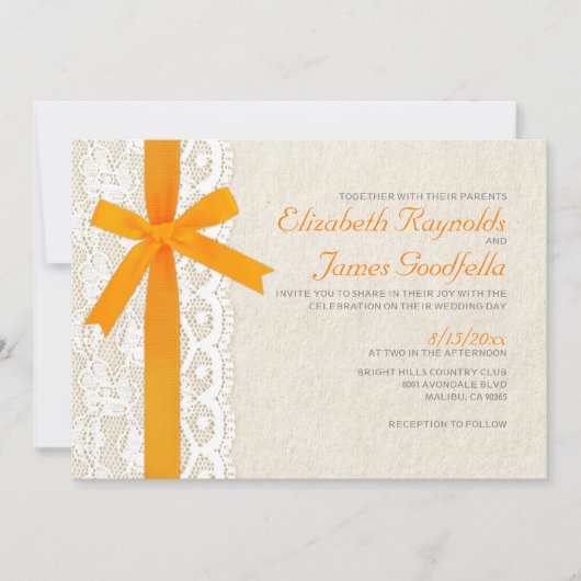 Orange Bow & Lace Wedding Invitations (Devant)