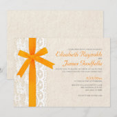 Orange Bow & Lace Wedding Invitations (Devant / Derrière)