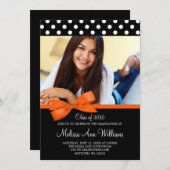 Orange Bow Polka Dot Faire-part d'obtention d'un d (Devant / Derrière)