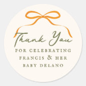 Orange Bow Simple Thank You Ronde Sticker (Voorkant)