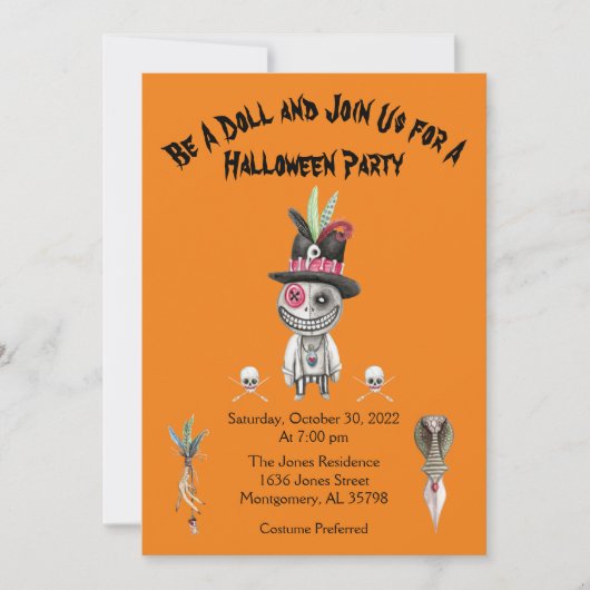 Orange Boy Voodoo Doll Halloween Party Invitation (Devant)