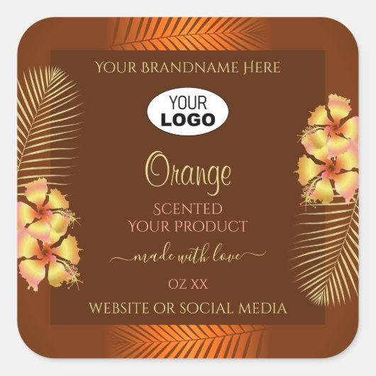 Orange Brown Étiquettes Hawaiian Flowers Logo (Devant)