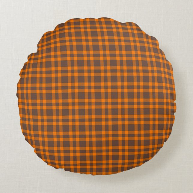 Orange Brown Plaid Pattern Rond Kussen (Voorkant)