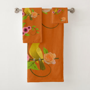 Orange brûlé - Oiseau et Rose jaune