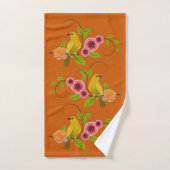 Orange brûlé - Oiseau et Rose jaune (Serviette à main)