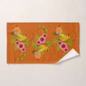 Orange brûlé - Oiseau et Rose jaune (Serviette à main)