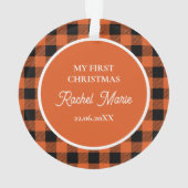 ORANGE BUFFALO PLAID NAME Photo Christmas Keepsake (dos)