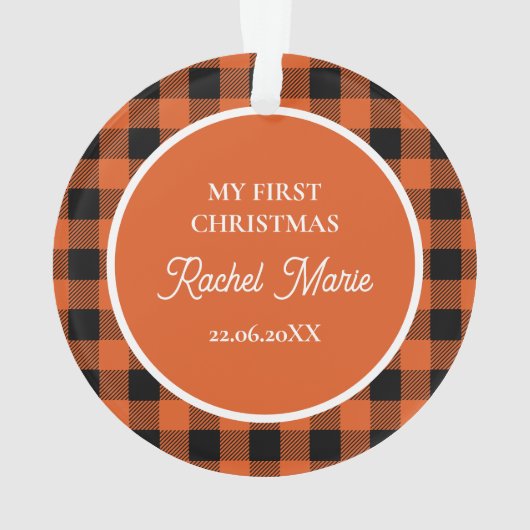 ORANGE BUFFALO PLAID NAME Photo Christmas Keepsake Ornament (achterkant)