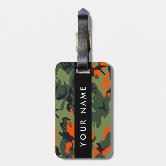 Orange Camouflage Pattern, Your name, Personalize Bagagelabel (Achterkant verticaal)