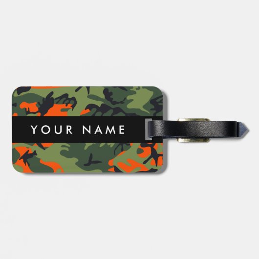 Orange Camouflage Pattern, Your name, Personalize Bagagelabel (Achterkant horizontaal)
