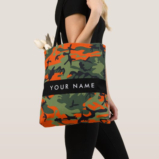 Orange Camouflage Pattern, Your name, Personalize Draagtas (Dichtbij)