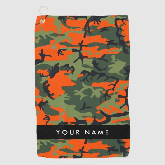 Orange Camouflage Pattern, Your name, Personalize Golfhanddoek (Voorkant)