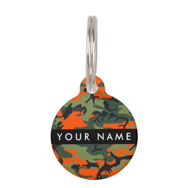 Orange Camouflage Pattern, Your name, Personalize Huisdierpenning (Voorkant)