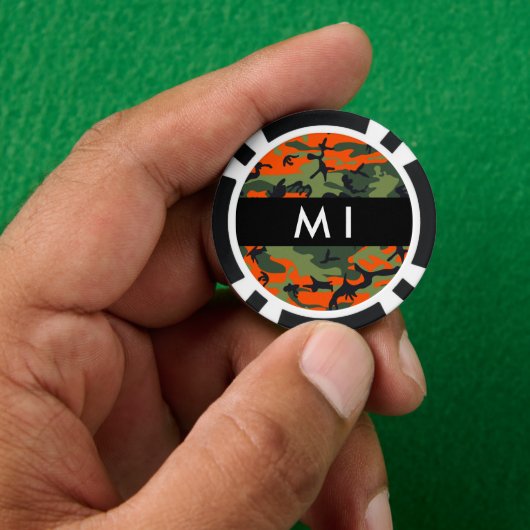 Orange Camouflage Pattern, Your name, Personalize Poker Chips (Hand)