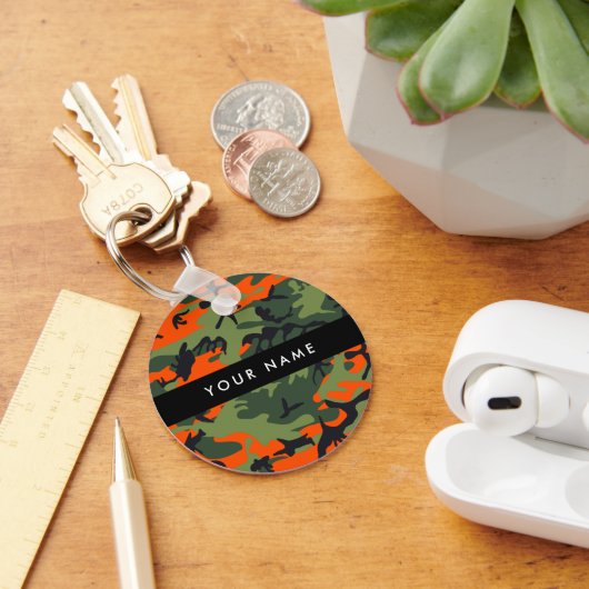 Orange Camouflage Pattern, Your name, Personalize Sleutelhanger (Bureau)