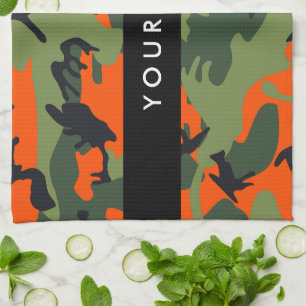 Orange Camouflage Pattern, Your name, Personalize Theedoek