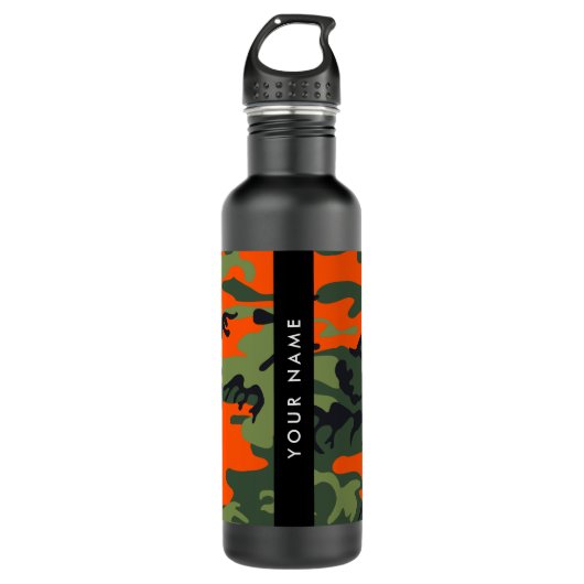 Orange Camouflage Pattern, Your name, Personalize Waterfles (Voorkant)