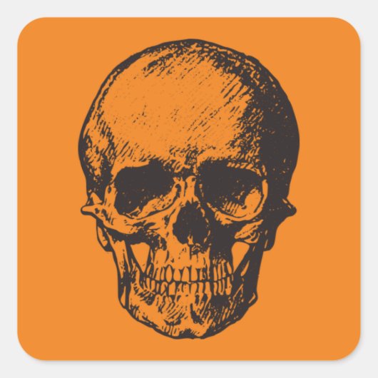 ORANGE CARRÉ HALLOWEEN SKULL STICKER MAIN DESSINÉE (Devant)