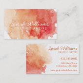 Orange + Carte de visite rouge d'aquarelle (Devant / Derrière)
