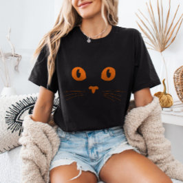 Orange Cat Face Spooky Cute Minimalist Halloween T-shirt