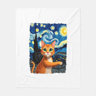 Orange Cat Selfie  Starry Night Cat Mom Cat Lovers Fleece Deken