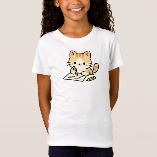 Orange Cat Studying and Writing Book T-shirt (Voorkant)