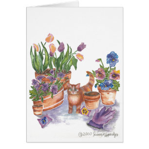 Orange Cat Tulips Pansies Aquarelle "Archibald"