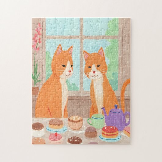 Orange Cats & Tea Party Jigsaw Puzzle Legpuzzel (Verticaal)