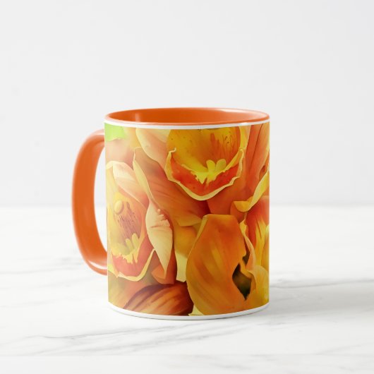 Orange Cattleya Orchid Fleurs Floral Art Mug Cup (Devant gauche)