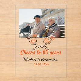 Orange cheers to 60 years anniversary wedding  acryl uitnodigingen