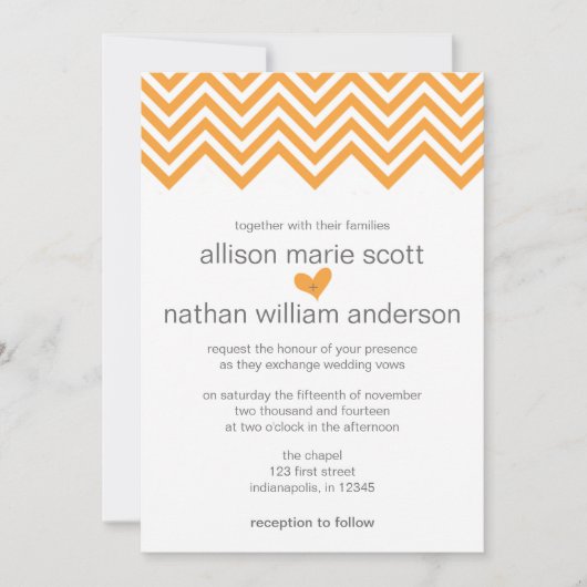 Orange Chevron Faire-part de mariage (Devant)