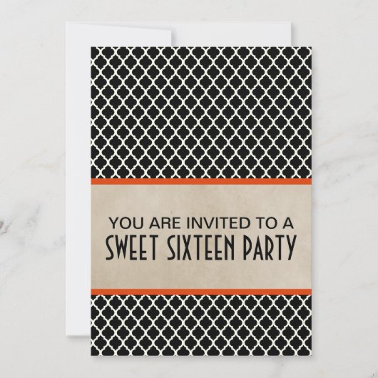 Orange Chic Quatrefoil Sweet 16 Invitation (Devant)