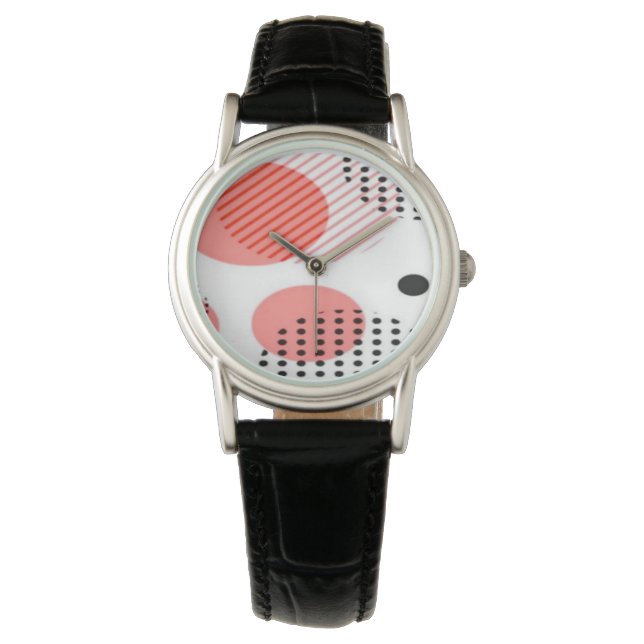 Orange Circles with Black Polka Dots pattern Horloge (Voorkant)