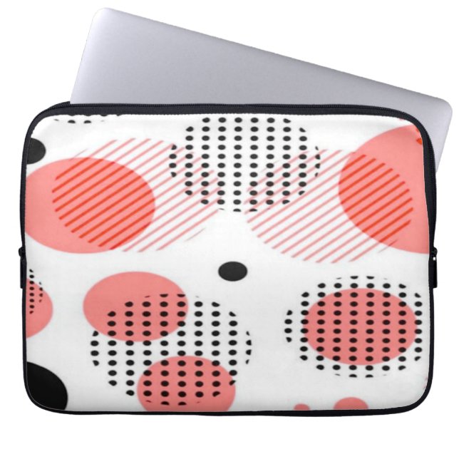 Orange Circles with Black Polka Dots pattern Laptop Sleeve (Voorkant)