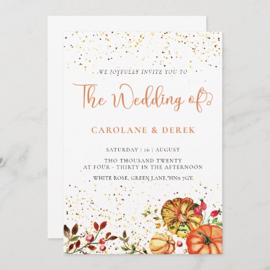 Orange citrouille fleurs d'automne faire-part de m (Devant / Derrière)