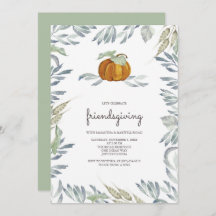Orange Citrouille Green Friendsgiving Invitation