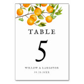 Orange Citrus Rustique Mariage Numéro de table (Dos)