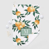 Orange Citrus Watercolor Monogram Name Golfhanddoek (Insitu)