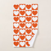 Orange clair et À damiers blanc avec les coeurs (Serviette à main)