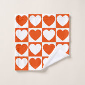 Orange clair et À damiers blanc avec les coeurs (Gant de toilette)