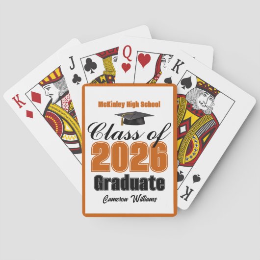 Orange Class of 2026 Custom Graduation Party Pokerkaarten (Achterkant)