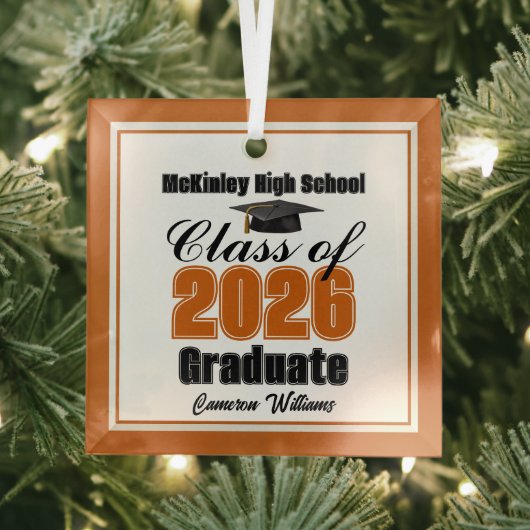 Orange Class of 2026 Graduation Custom Christmas Glas Ornament (Insitu)