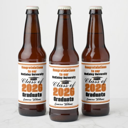 Orange Class of 2026 Graduation Party Custom Bier Etiket (Flessen)