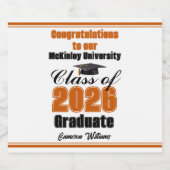 Orange Class of 2026 Graduation Party Custom Bier Etiket (Enkel label)