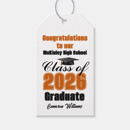 Orange Class of 2026 Graduation Party Custom Cadeaulabel (Voorkant)