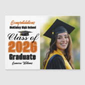 Orange Class of 2026 Graduation Photo Magnet Card (Devant)