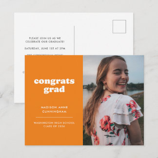Orange Congrats Grad Photo Grad Invitation