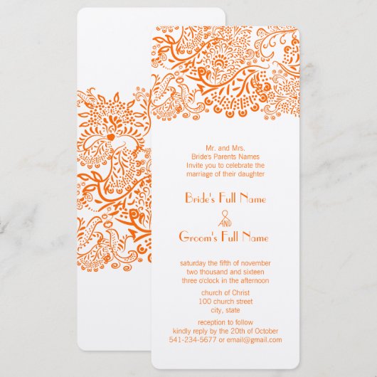 Orange Coral Love Bird Wedding Invitation (Devant / Derrière)