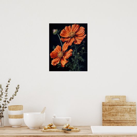 Orange Cosmos Fleurs Art Imprimer Poster (Cuisine)