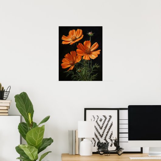 Orange Cosmos Fleurs Art Imprimer Poster (Bureau à domicile)